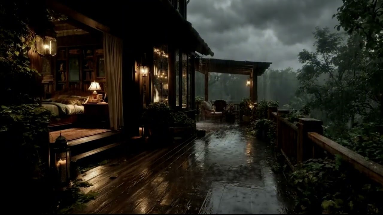 Heaviest Rainstorm for Deep Sleep 🌧️ Cozy Cabin Ambience with Rolling Thunder & Fireplace