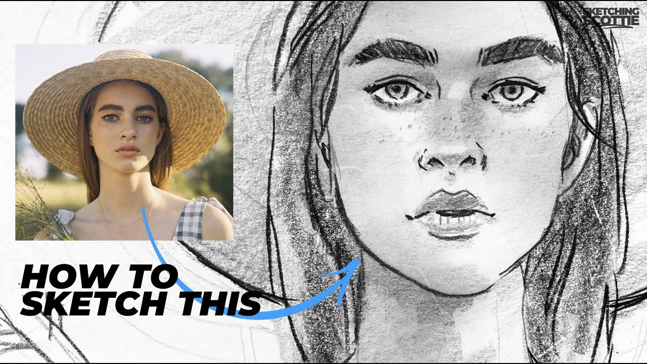 SKETCHING TUTORIAL (real time) How to draw a face using a reference step by step