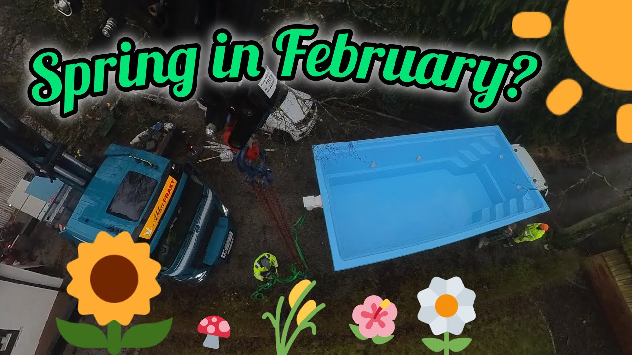 First pool of 2025! Knuckleboom crane lifts over a house!