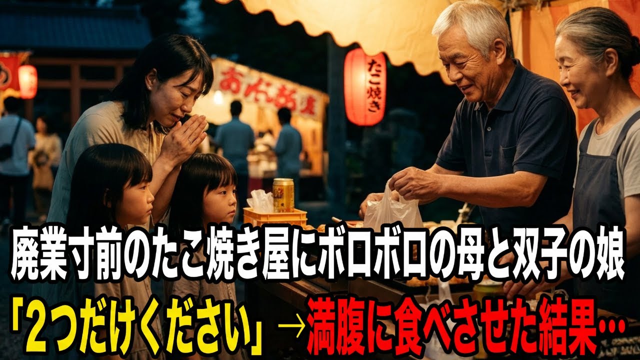 店主が倒れ右半身麻痺に…50年続くたこ焼き屋が廃業寸前→ある日「たこ焼き2個だけ売ってくれませんか…」と来た双子の母親にお腹いっぱいご馳走した結果【感動する話】