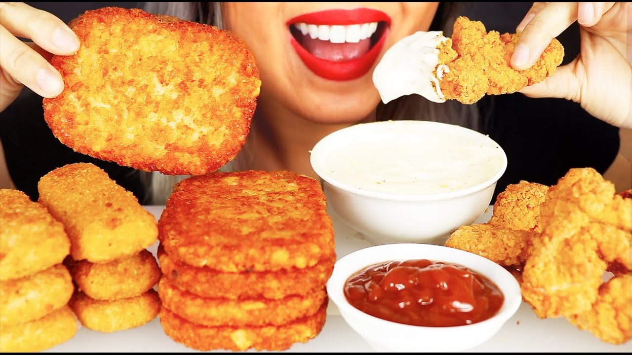 ASMR Hashbrowns Cheesesticks Chicken Tenders Alfredo Sauce *No Talking