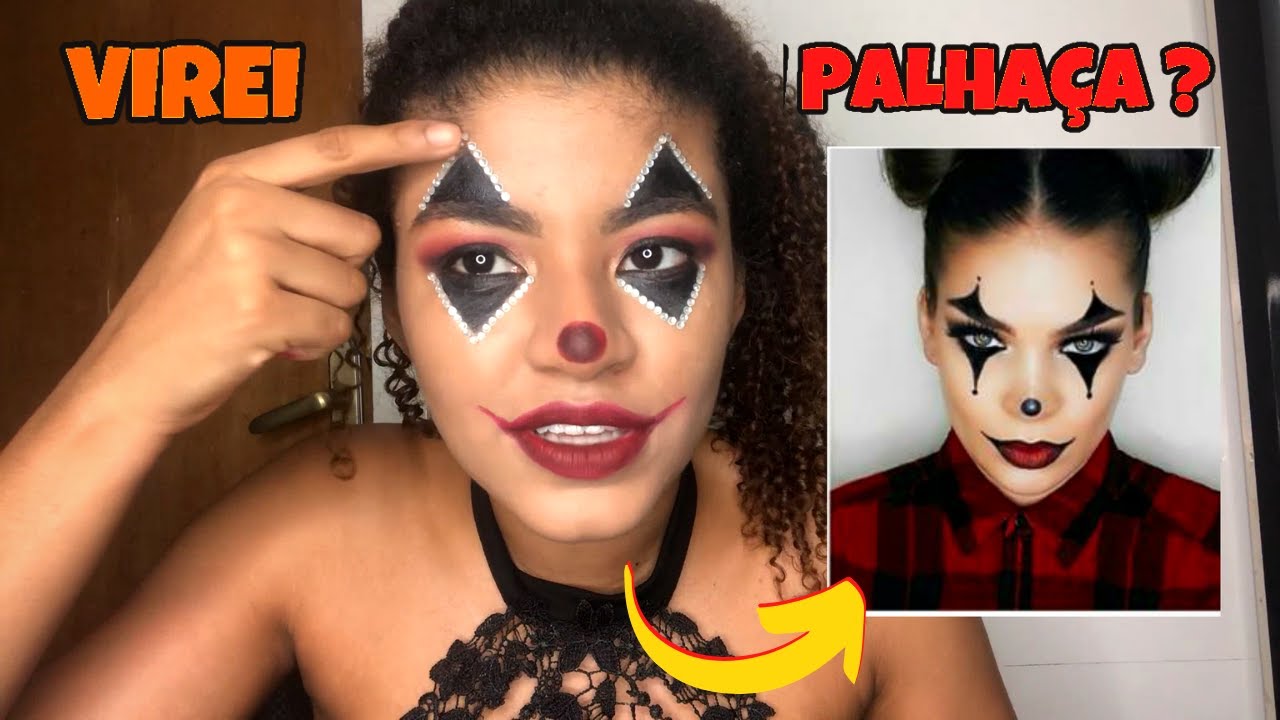 Maquiagem de Halloween 2021 - Maquiagem de Palha&ccedil;o Feminina f&aacute;cil e simples