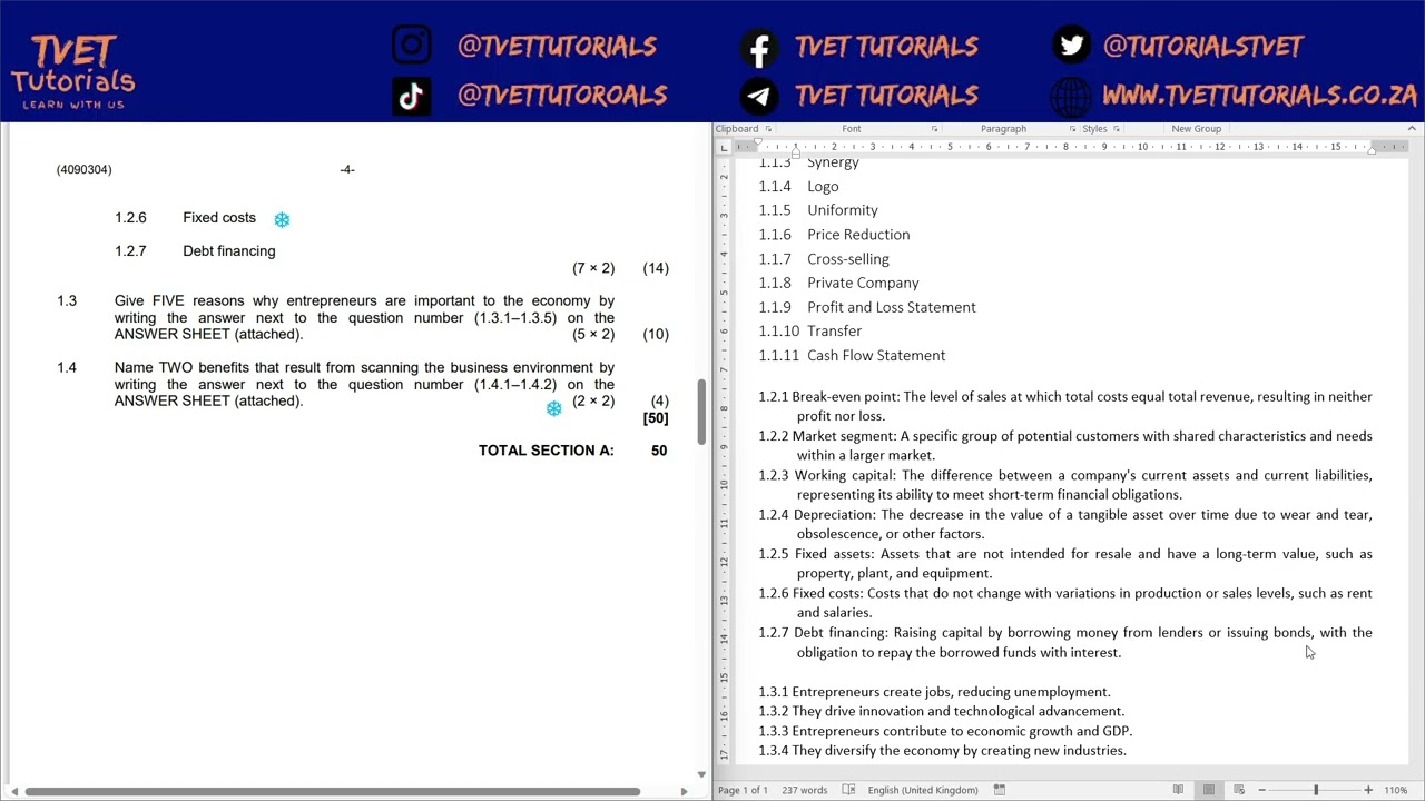 ENTREPRENEURSHIP & BUSINESS MANAGEMENT N4: PREVIOUS QUESTION PAPER EP1