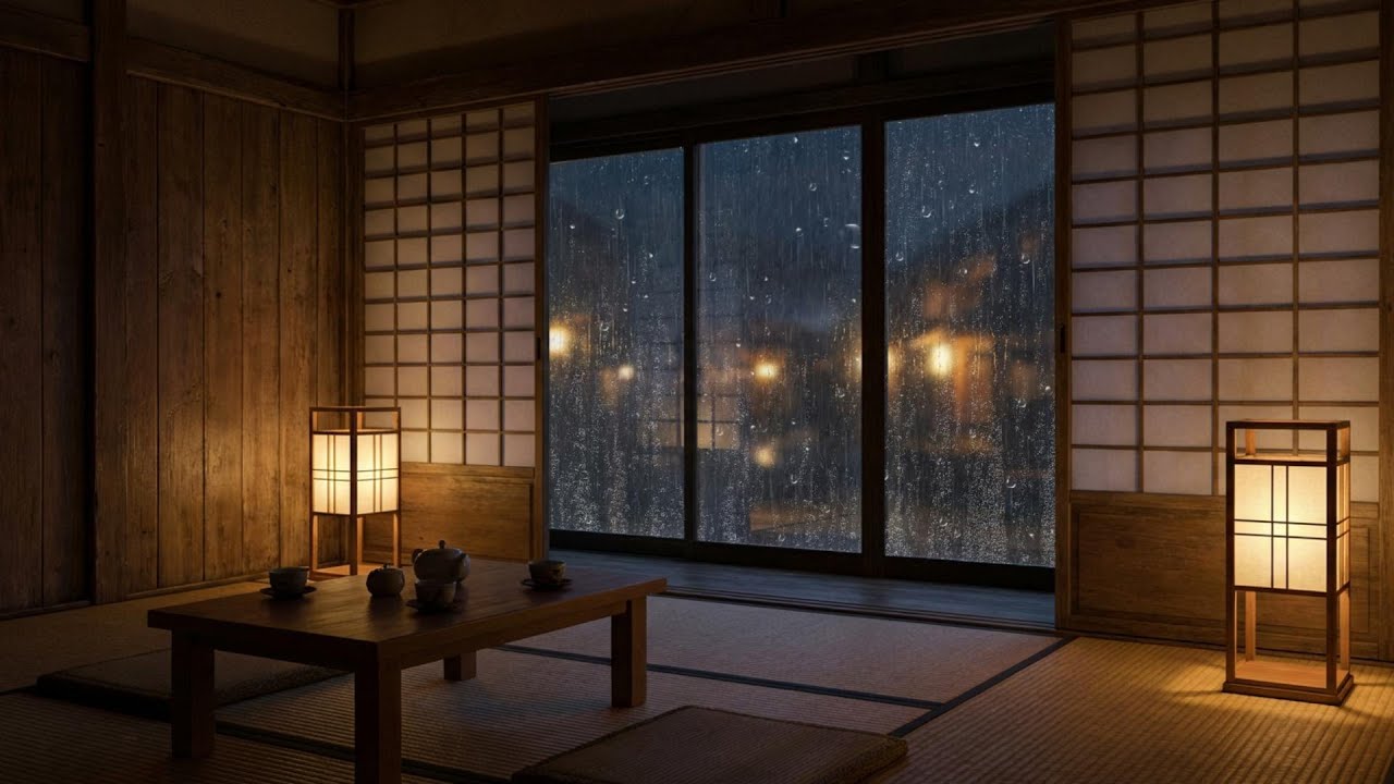 Heavy Rain in a Dark Japanese Tatami Room | Deep Sleep & Relaxing Night Ambience