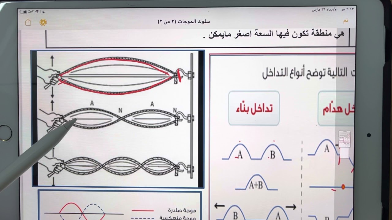 حل بعض التدريبات على مبدأ التراكب للموجات  تداخل الموجات