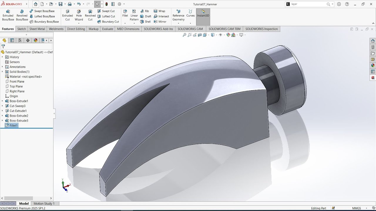 Solidworks_Features! Tutorial 07_Swept Boss & Cut