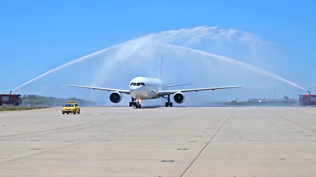 ASTRAL AVIATION TAKES DELIVERY OF ITS FIRST B767-300 FREIGHTER(WATER SALUTE WELCOME)