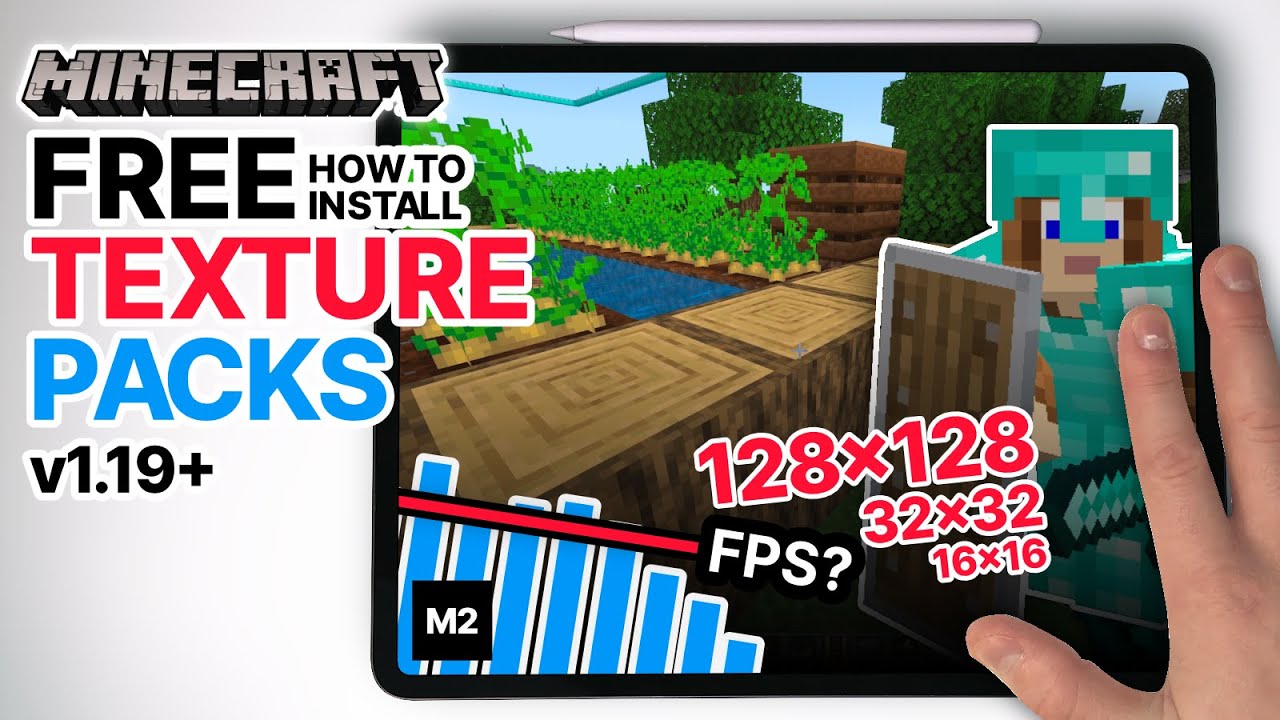 How to install FREE Texture Pack on Minecraft Bedrock PE | + FPS Test 32x 128x iPad Pro M2