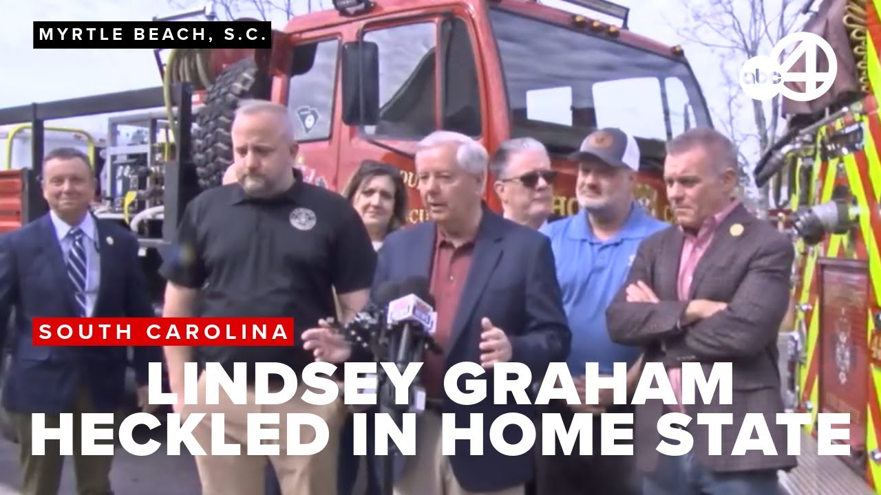 Protesters demonstrate as Sen. Graham speaks about SC wildfires
