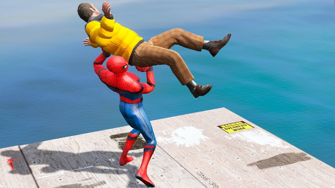 GTA 5 Crazy Spiderman Water Falls & Ragdoll Jumps - Ep.21 [Funny Moments Euphoria Physics]