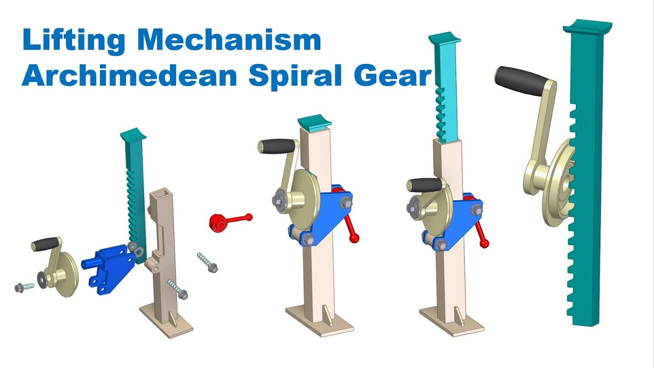 Lifting Mechanism using Archimed Spiral Gear | Mechanical Mechanism Animation