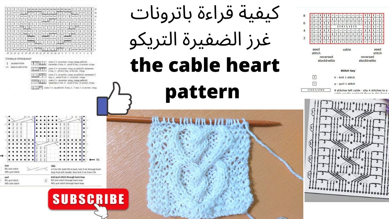 كيفية قراءة باترونات غرز الضفيرة التريكو/how to read cable knitting chart. The cable heart pattern