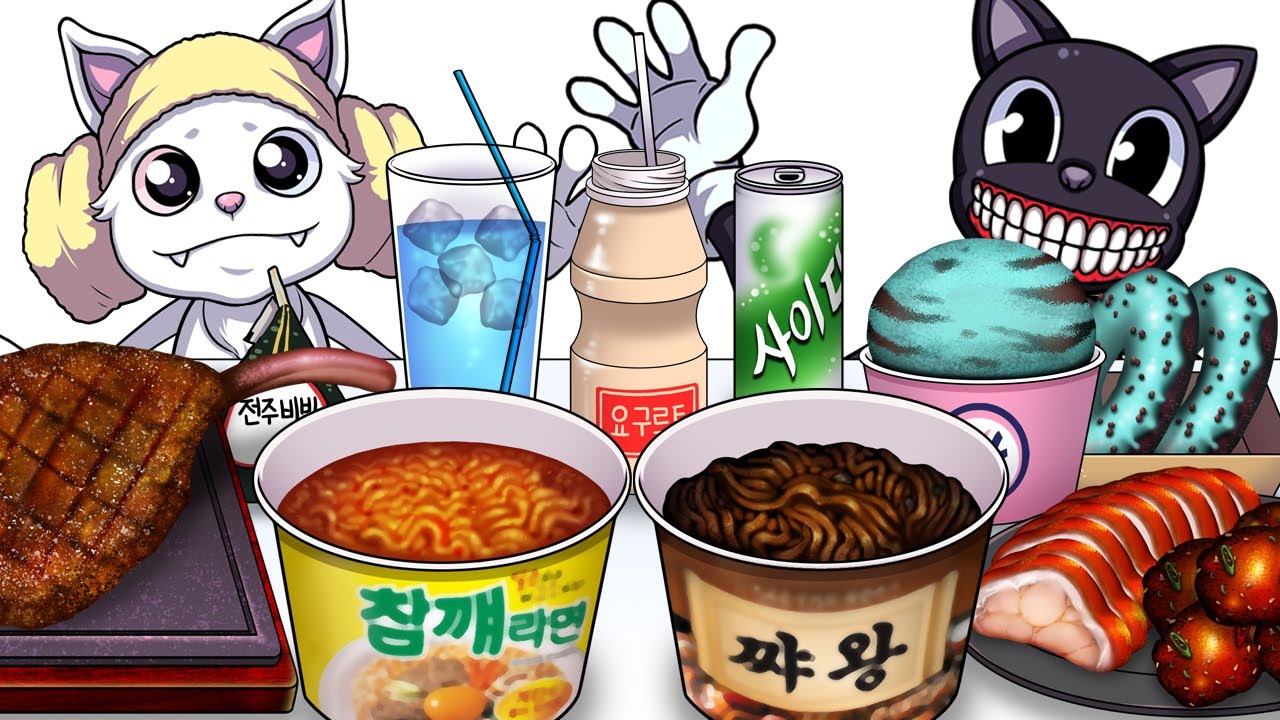 Mukbang Animation Various food Set eating Mukcat & Cartoon Cat Complete edition 02