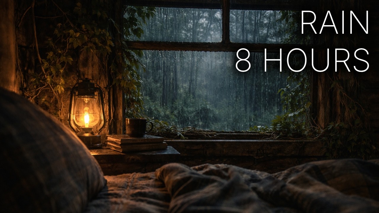 Deep Sleep Rain | 8 Hours • Night Cabin Ambience • ASMR