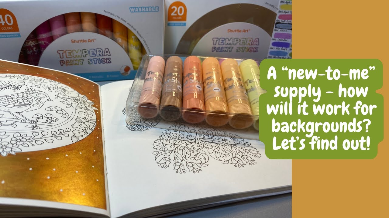 Using a "new-to-me" medium to create a background - tempera paint sticks! | Adult Colouring