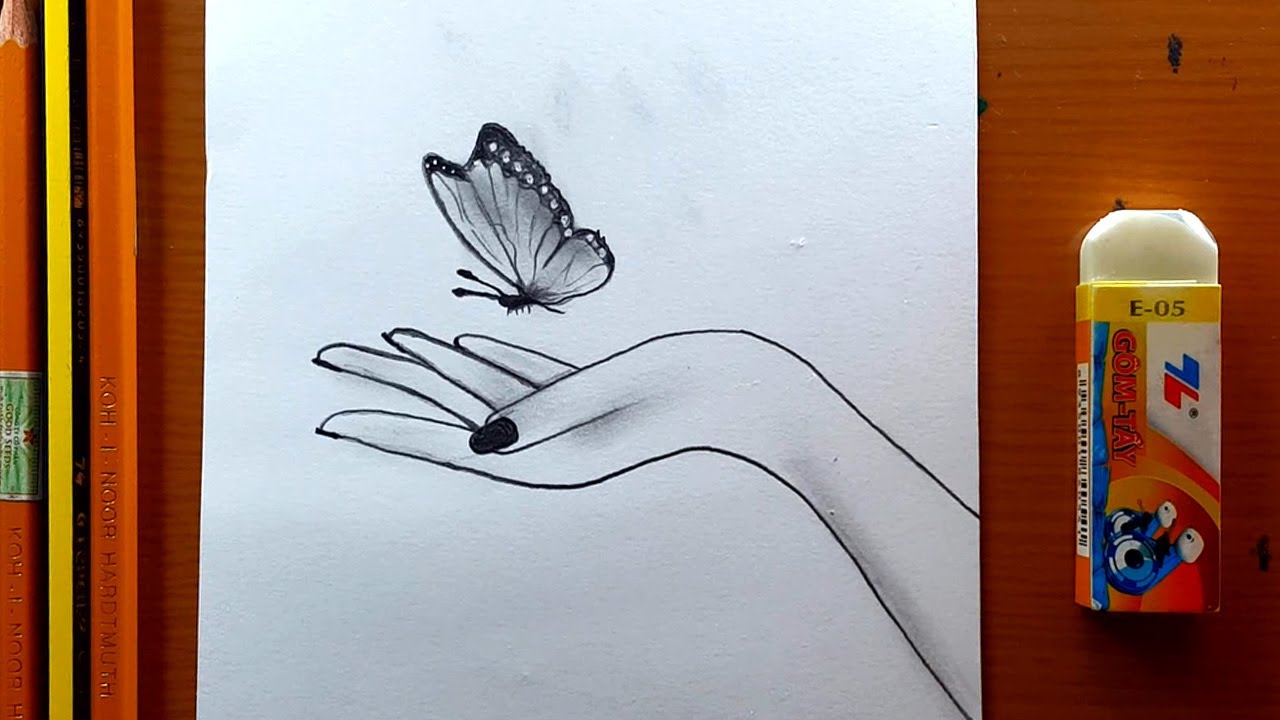 Disegni di farfalle in mano | disegnare la farfalla in mano con uno schizzo a matita| draw Butterfly