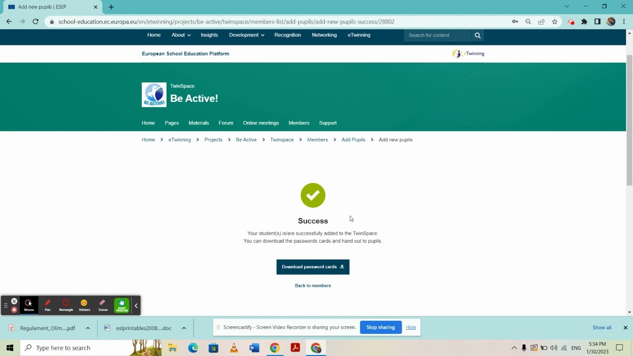 Adding students in eTwinning projects