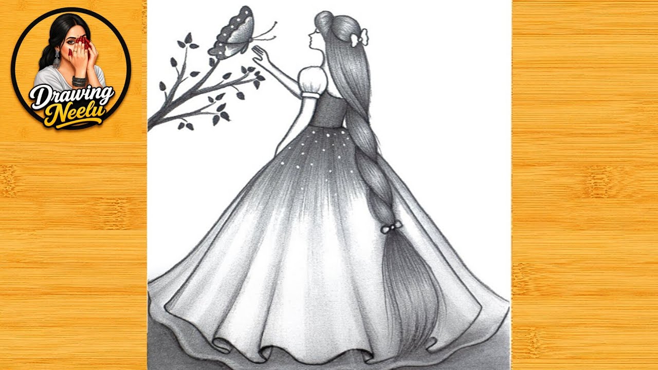 How To Draw Princess Girl With Butterfly -Drawing easy || Pencil Sketch  || Girl Drawing || Drawing