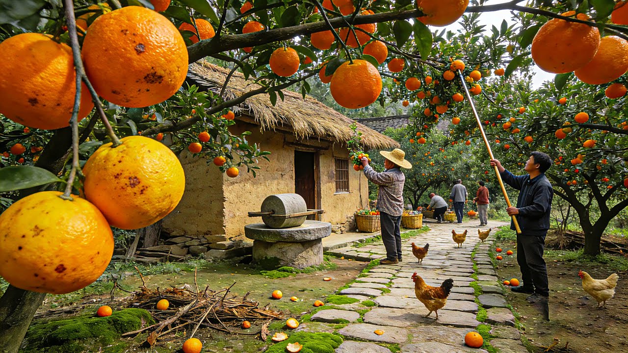 4K Hidden China: Walking Through a Juicy Orange Grove with Free-Range Chickens & Cozy Clay Houses