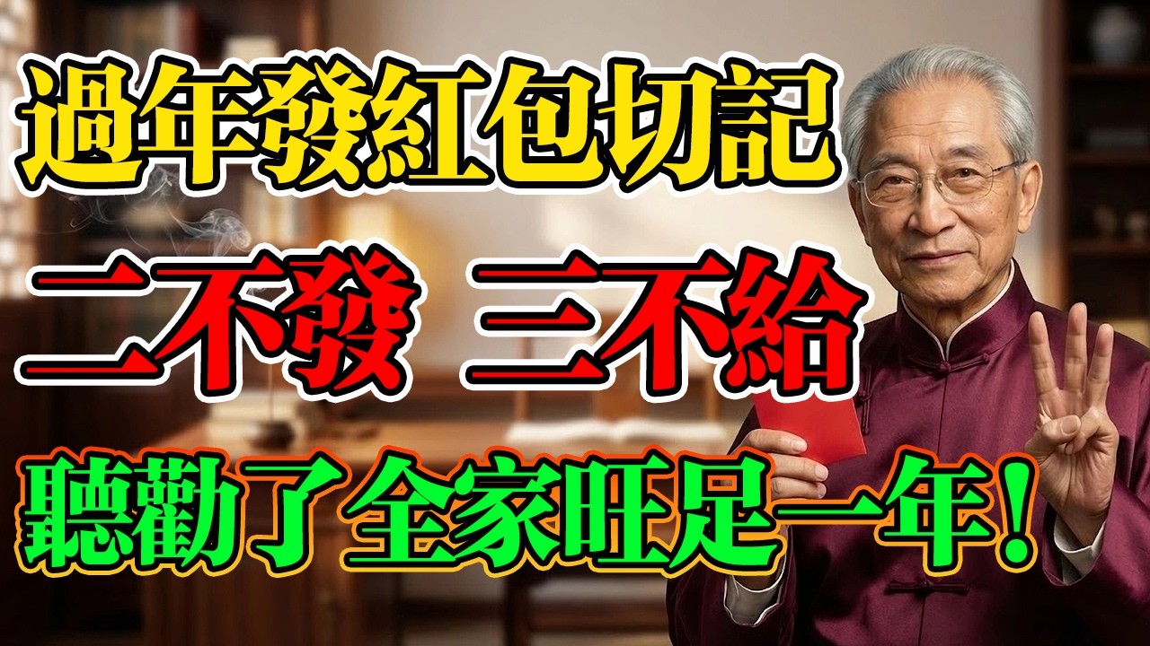 南懷瑾：過年發紅包牢記「不發2數，不給3人，不做4事」，否則馬年福報漏盡，全家財運難留！#風水 #佛教 #命理 #橫財 #易經 #佛法 #佛陀 #佛學 #風水玄學 #南懷瑾 #過年紅包禁忌 #家運風水