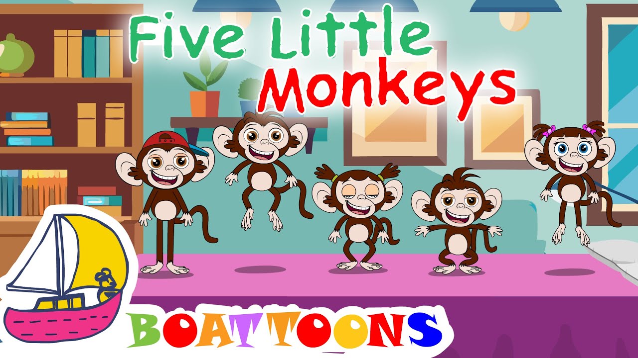 Five Little Monkeys Jumping🐒 V2 | Boattoons Rhymes & Kids Song