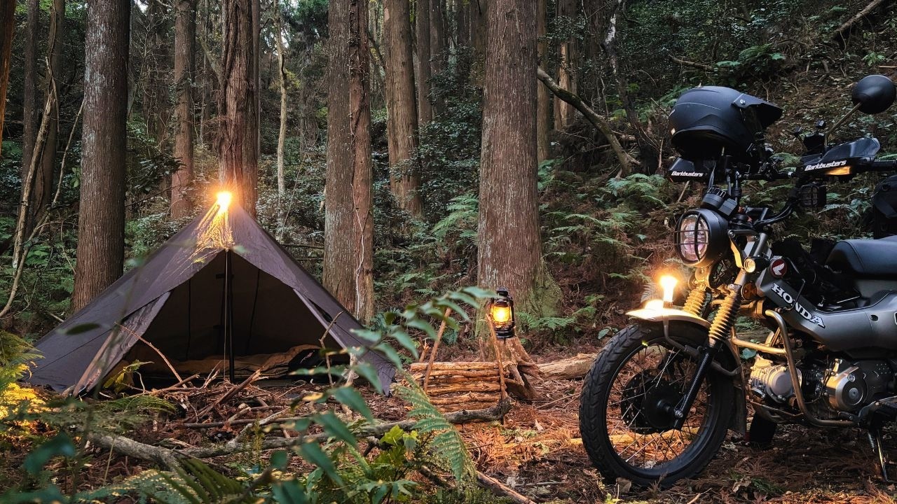 【バイクキャンプ】ハンターカブに乗って氷点下の森でブッシュクラフト野営ソロキャンプ｜ASMR