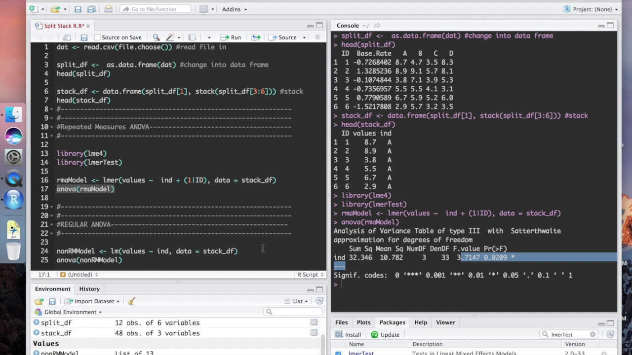 Repeated Measures ANOVA in R || lme4