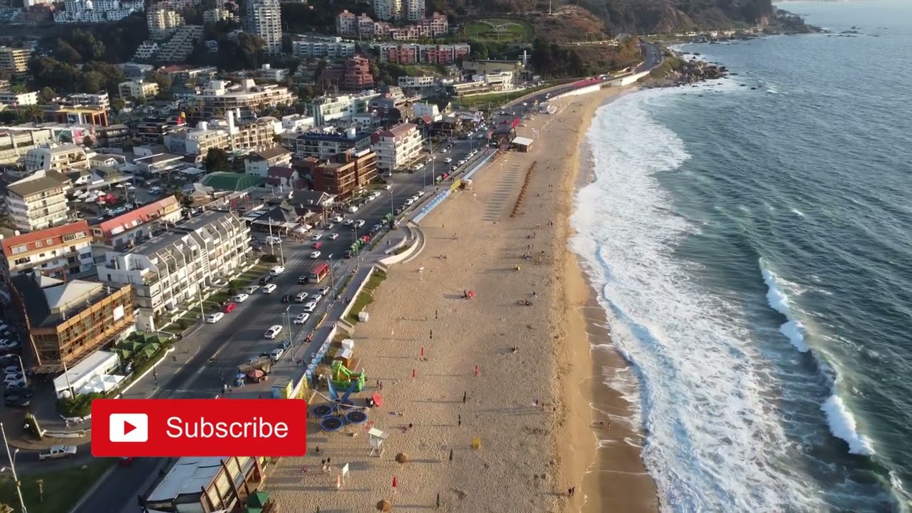 4K 2022 Reñaca Main Beach, Summer Drone View