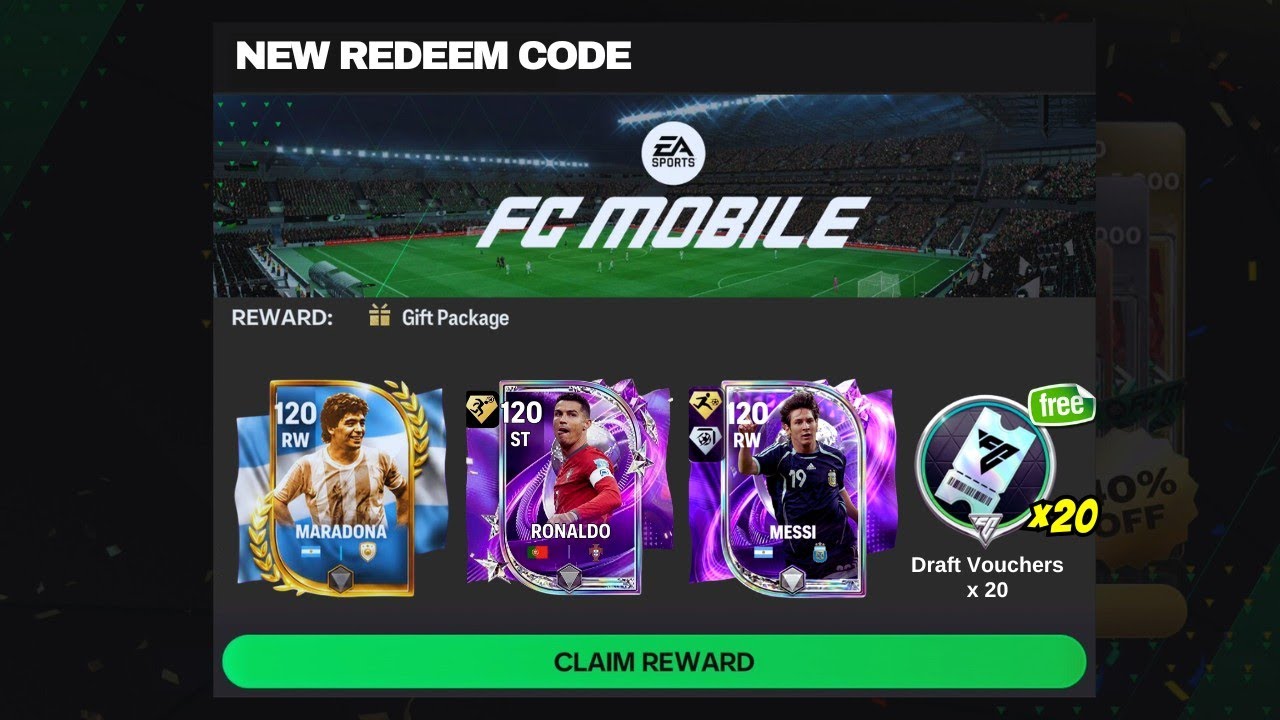 New redeem code!! Free 20 Vouchers, 120 CR7, 120 Messi | FC Mobile
