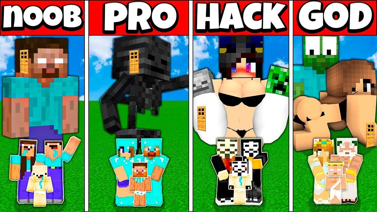 Minecraft Battle: FAMILY MONSTER SCHOOL HOUSE BUILD CHALLENGE NOOB vs PRO vs HACKER vs GOD Animation