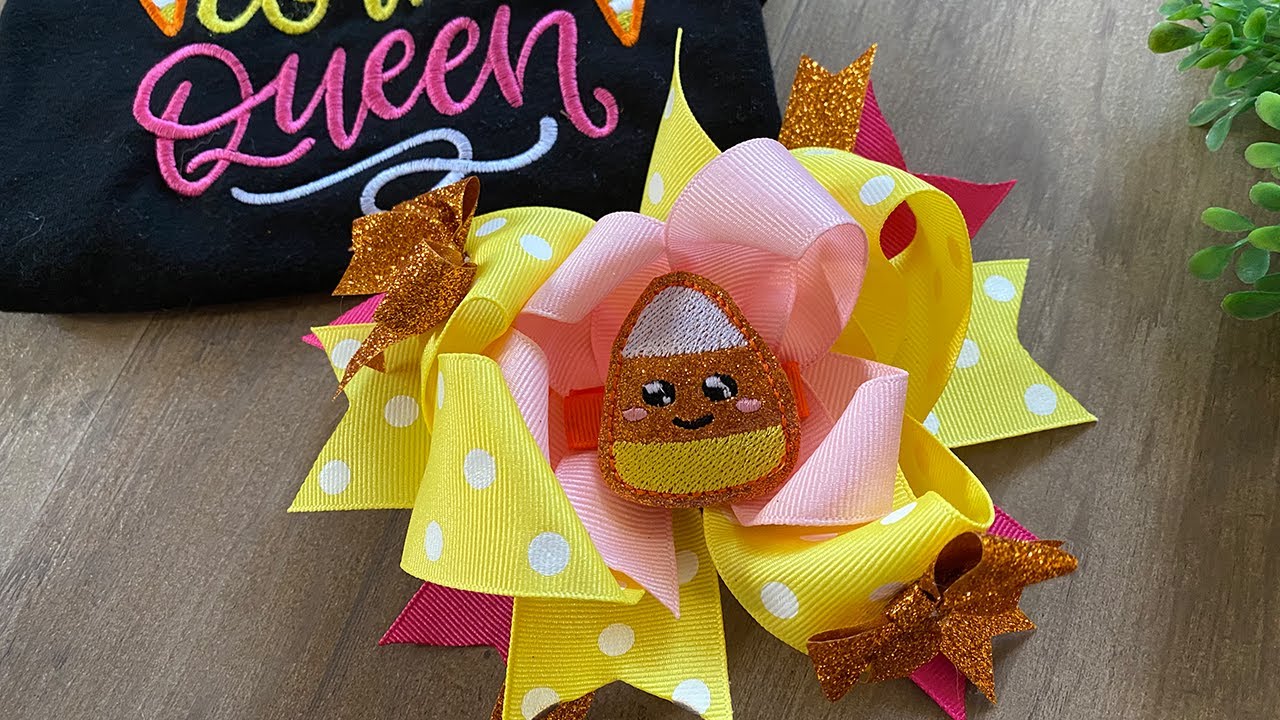 Candy Corn Inspired Stacked Hair Bow Tutorial, Hair Accessories, Ribbon Hair Bow- JohanaCaudiGs