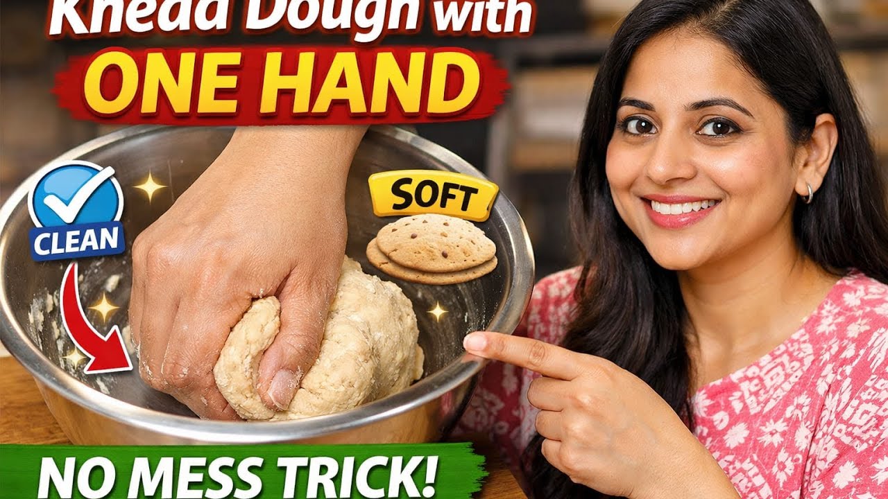 How To Knead Dough With One Hand - No Mess! एक हाथ से बिना मेस के आटा कैसे गूंथे #cookingtips 