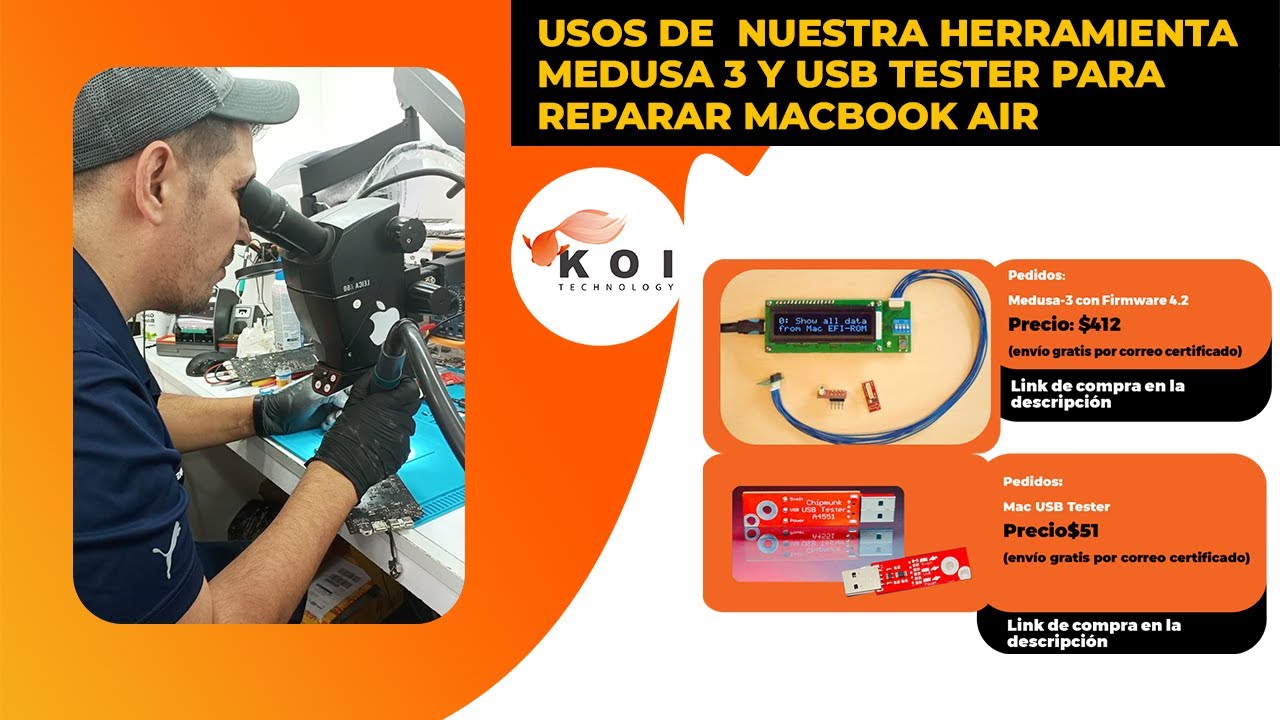 💻🛠 Koi Technology Reparación MacBook Air Herramienta MEDUSA 3 y USB Tester