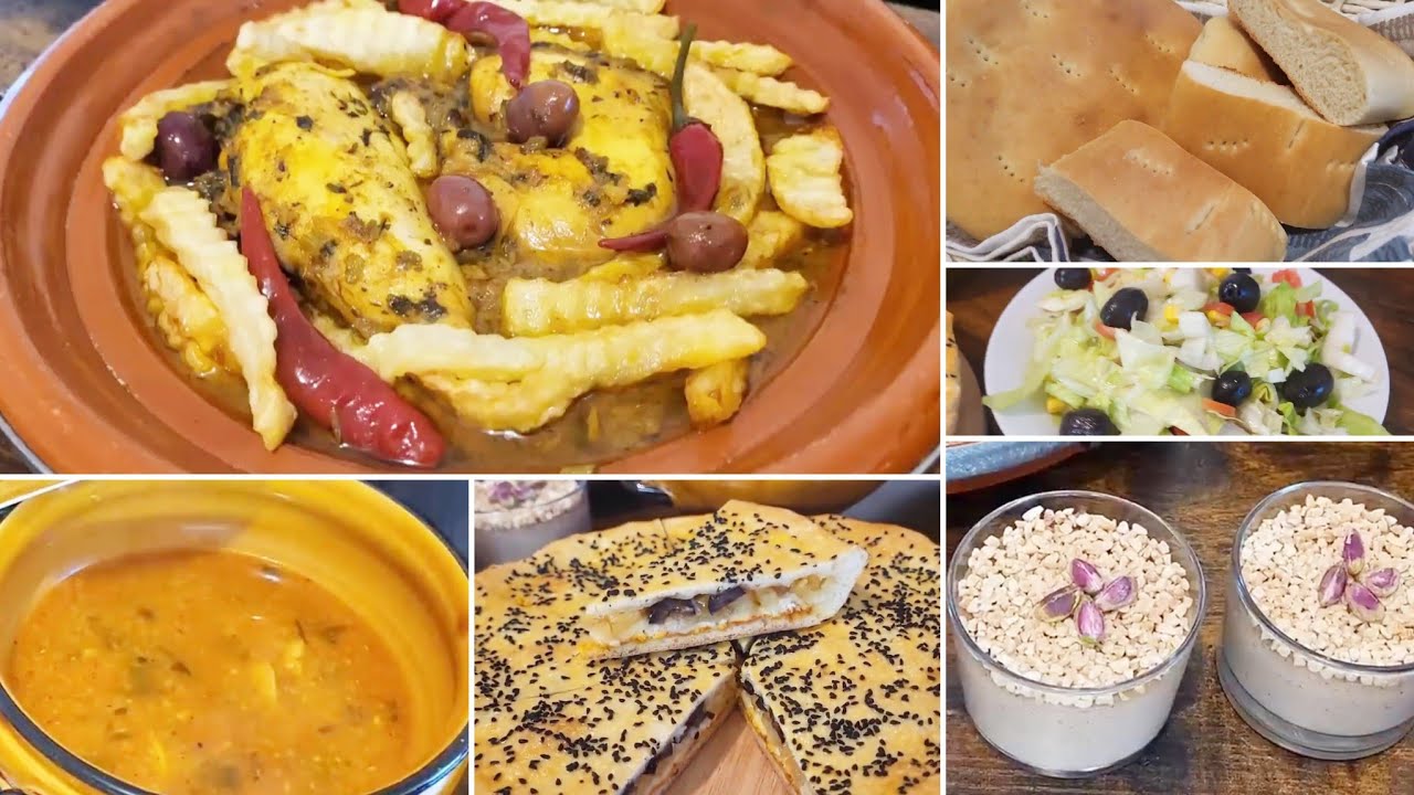 طاولةأو دبارة أول يوم رمضان⭐🌙 شربة شعير و خبزة محشية و خبز طابونة و عصيدة بوفريوة وطاجين زيتون زيتون