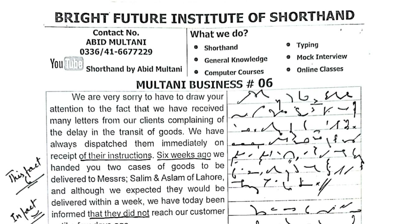 Multani Business #6 Dictation | Shorthand by Abid Multani | Bright Future Institute of Shorthand