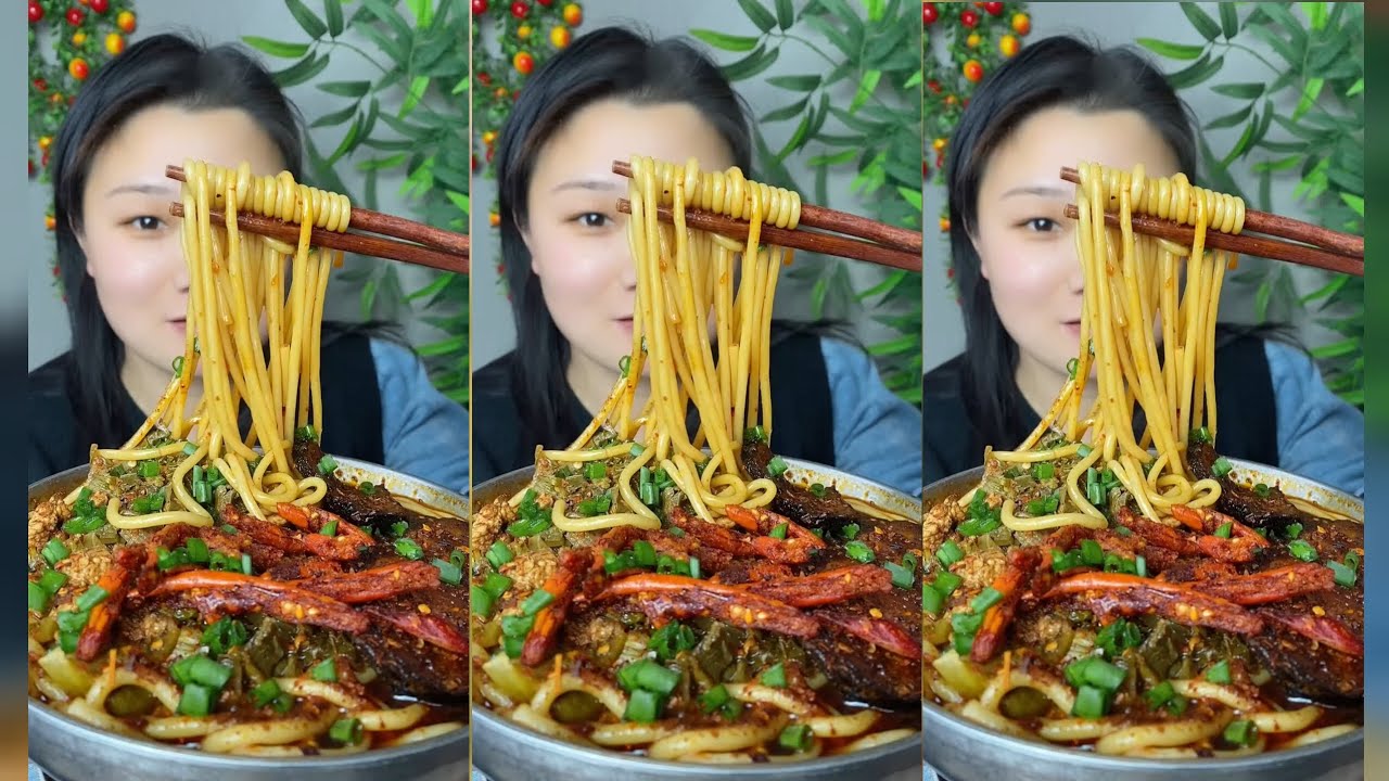 Yummy #44 ,Chinese mukbang, huge Spicy Noodles feast! 🍜 & Dumpling Soup 🍲😋.