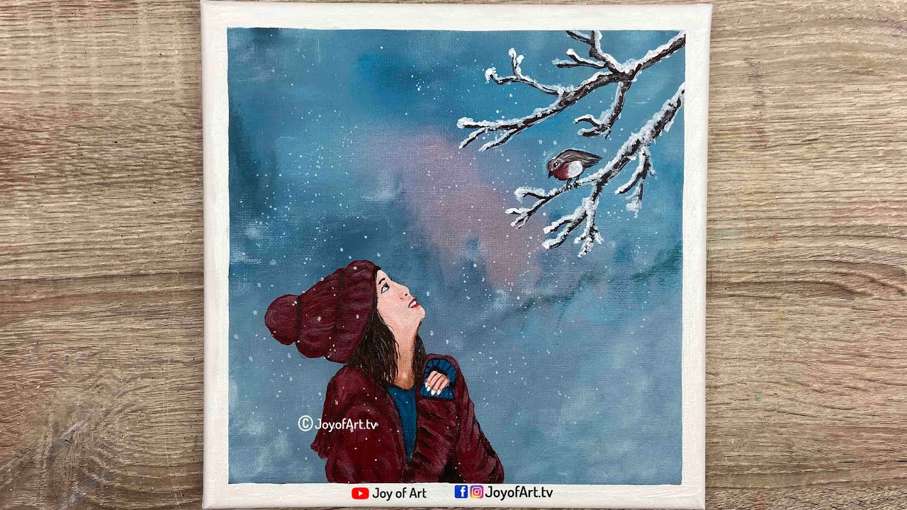 Winter Love Acrylic Painting for Beginners | Joy of Art #524