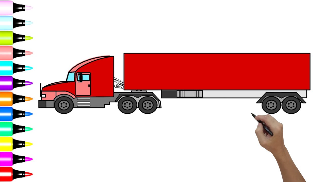 HOW TO DRAW A TRUCK - DRAWING A RED 18 WHEELER TRUCK! EASY STEP BY STEP 🚚