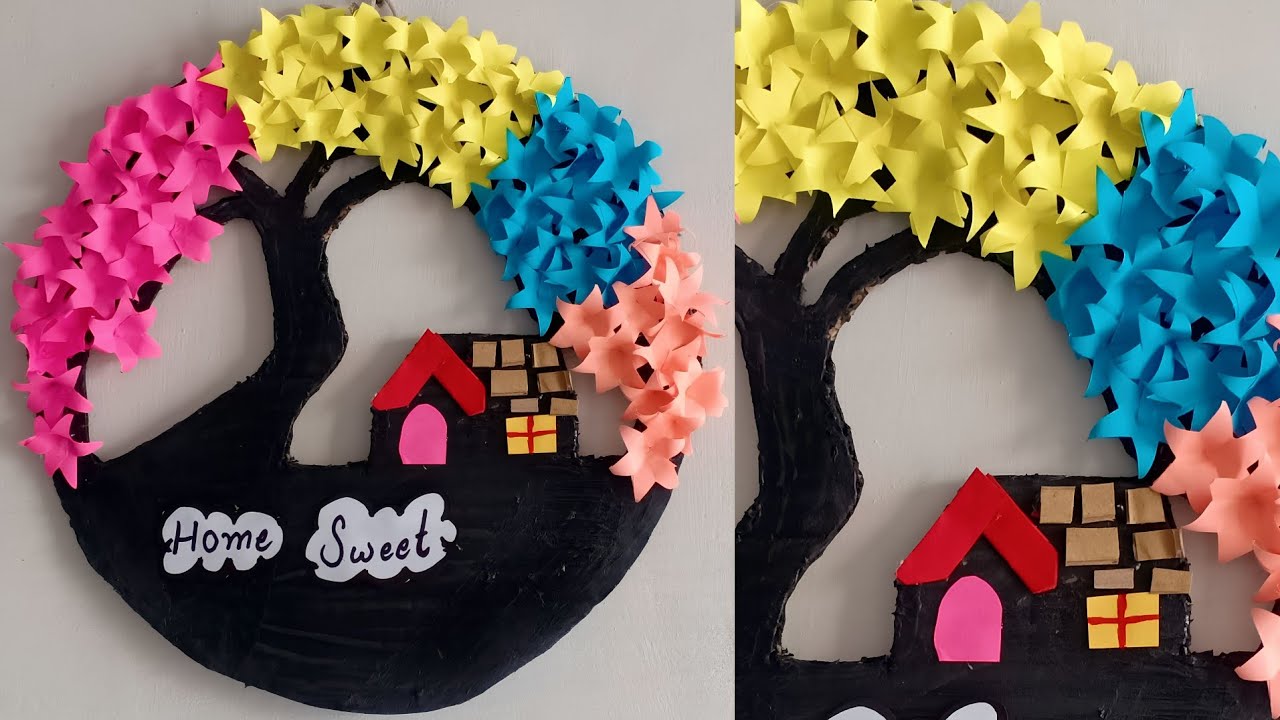 cardboard house + paper crafts - wall hanging decoration ideas - Marzia Komal