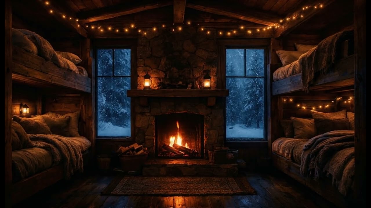 Peaceful Snowstorm Cabin 🕯️ Warm Fire, Deep Sleep Ambience