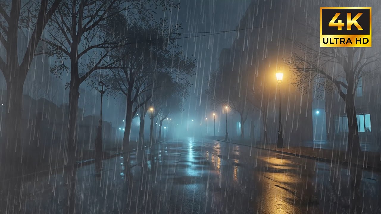 Peaceful rain ambience filling the darkness with soft natural calm for relaxation and sleep