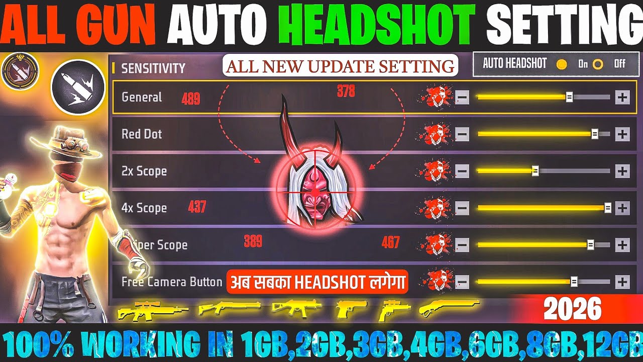 Free Fire Max Auto Headshot Trick 2026 Sensitivity Setting | 2gb, 4gb, 6gb Ram Headshot Sensitivity
