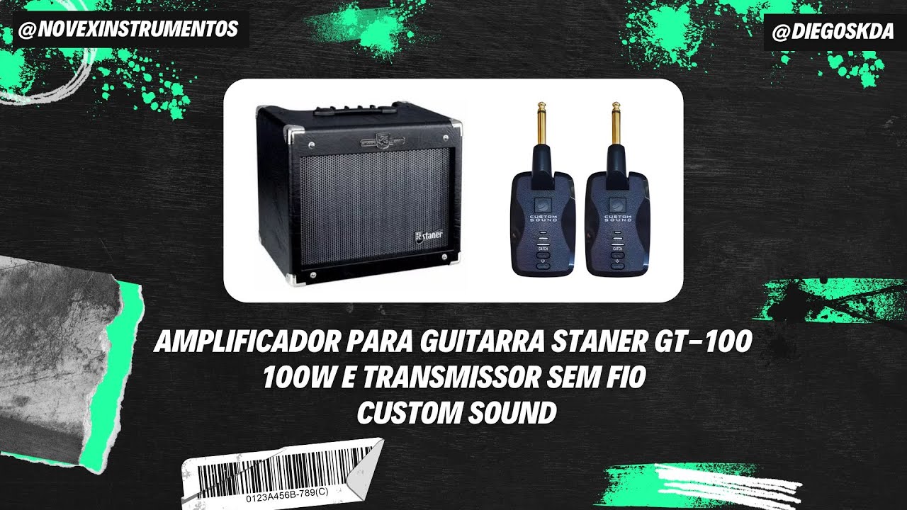 Transmissor Sem Fio Custom Sound e Amplificador Para Guitarra Staner Gt-100 100w #somoytv