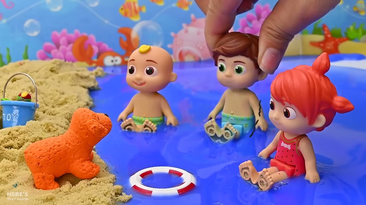 JJ goes looking for a ball at the beach and meets a shark | Pretend Play with Cocomelon Toys