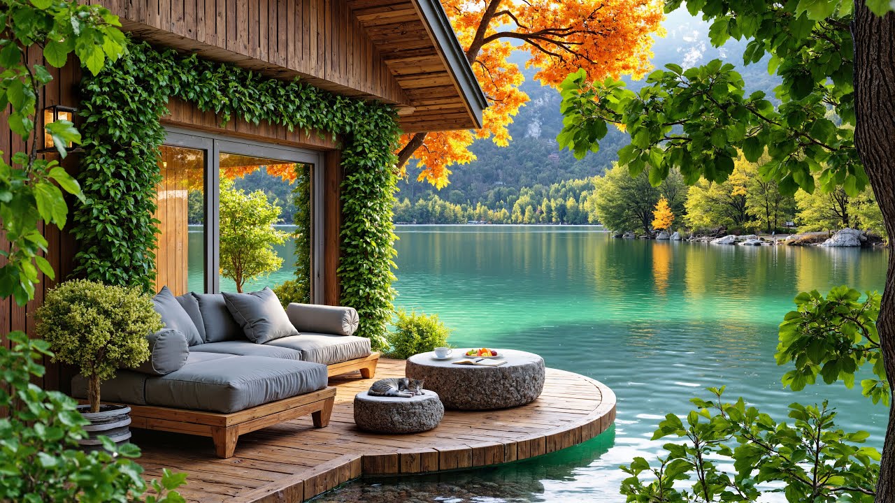 🎶 Peaceful Autumn Lakeside Jazz | Wooden Cabin Ambience & Smooth Jazz Harmony for Relaxation Focus