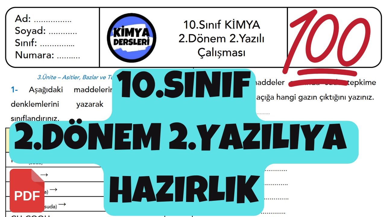 10.Sınıf Kimya 2.Dönem 2.Yazılı