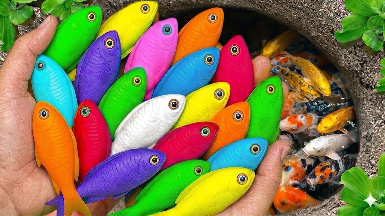 Catch beautiful aquarium fish in small pond baby turtles, eel, pencil fish, rat fish, blue guppies 🐠