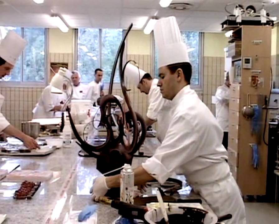 Chef Jacquy Pfeiffer chocolate sculpture and pastry montage - from 'Kings of Pastry'