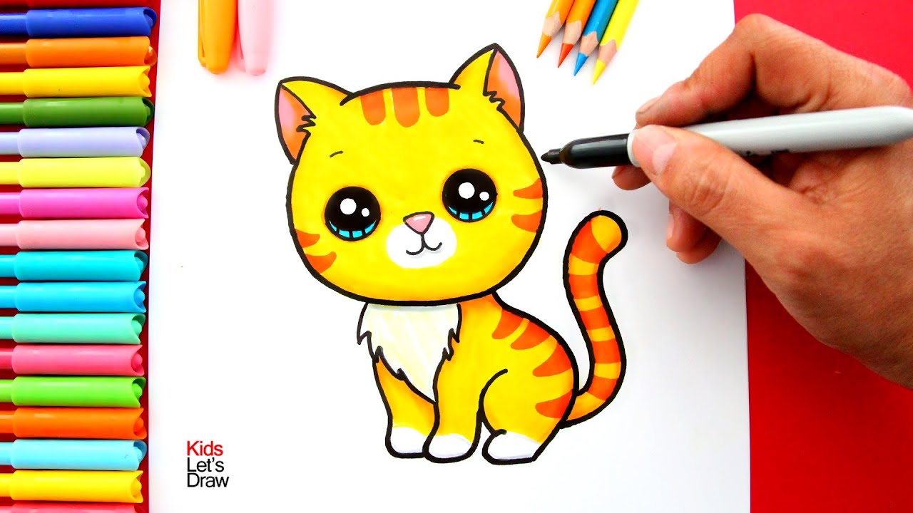 Aprende a dibujar un GATO atigrado estilo Kawaii de manera fácil