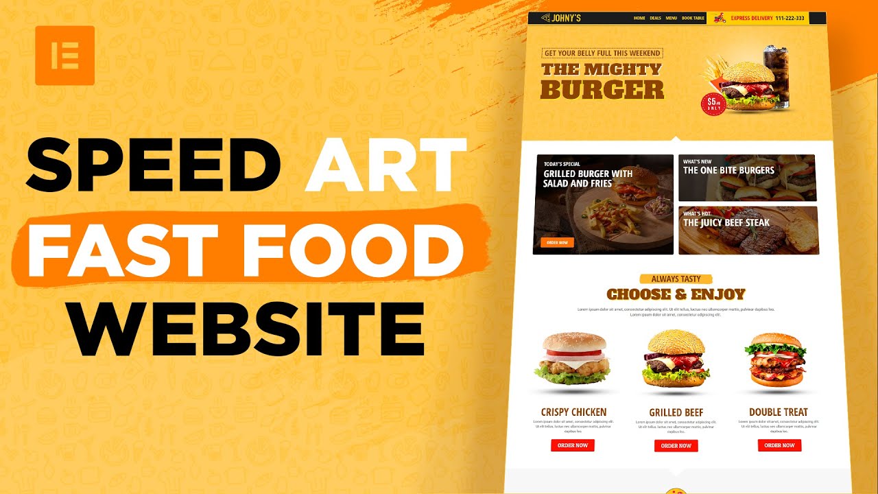 Fast Food / Restaurant Website Design Tutorial - Web Design Speed Art - Elementor